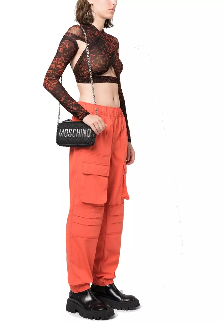 Logo Embellished Zipped Shoulder/Crossbody Bag Black B7420