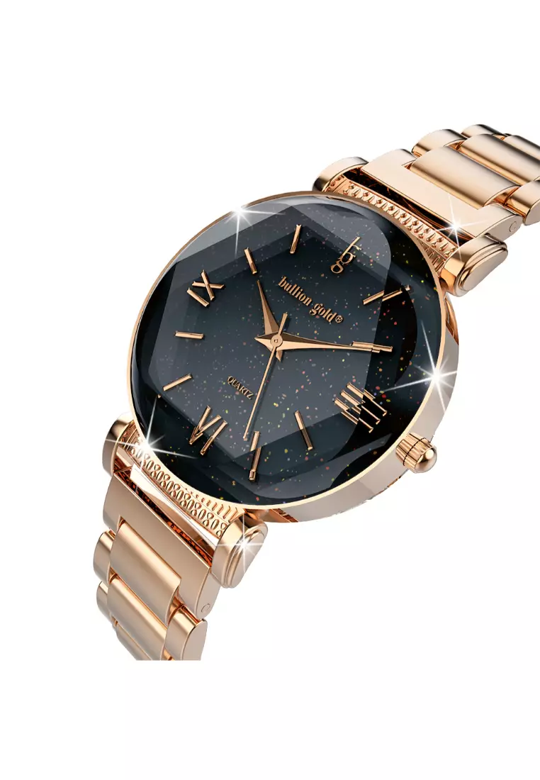 BULLION GOLD Romish Watch Embellished with Glittering Crystals Rose Gold and Black