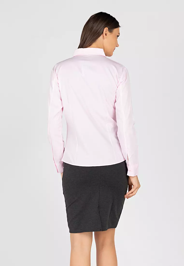 Della Pinstripe Long Sleeve Office Blouse