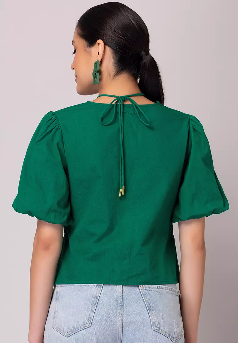 Buy FabAlley Green Puff Sleeve Poplin Top 2024 Online ZALORA Philippines