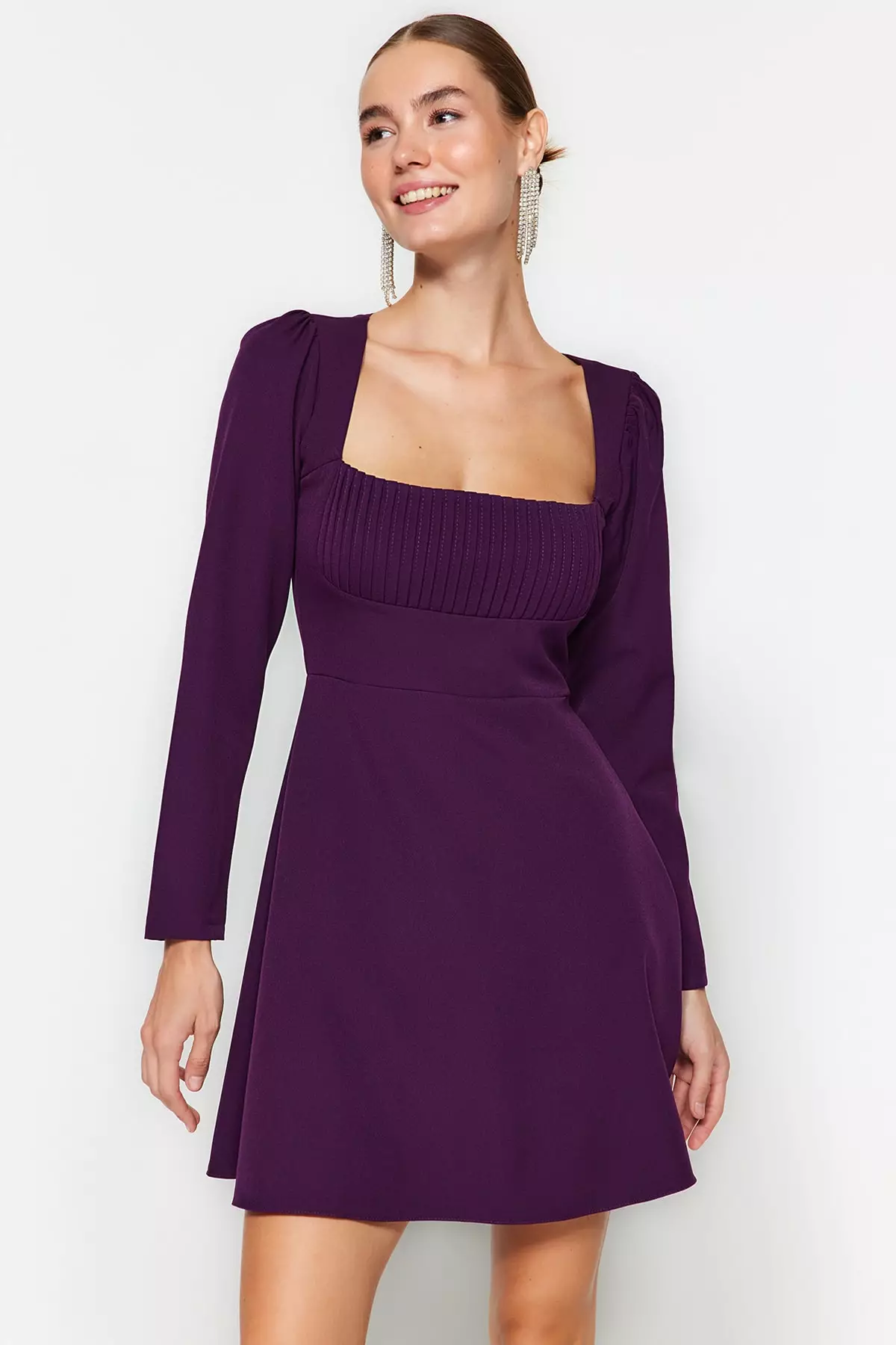Purple cocktail top dress with sleeves