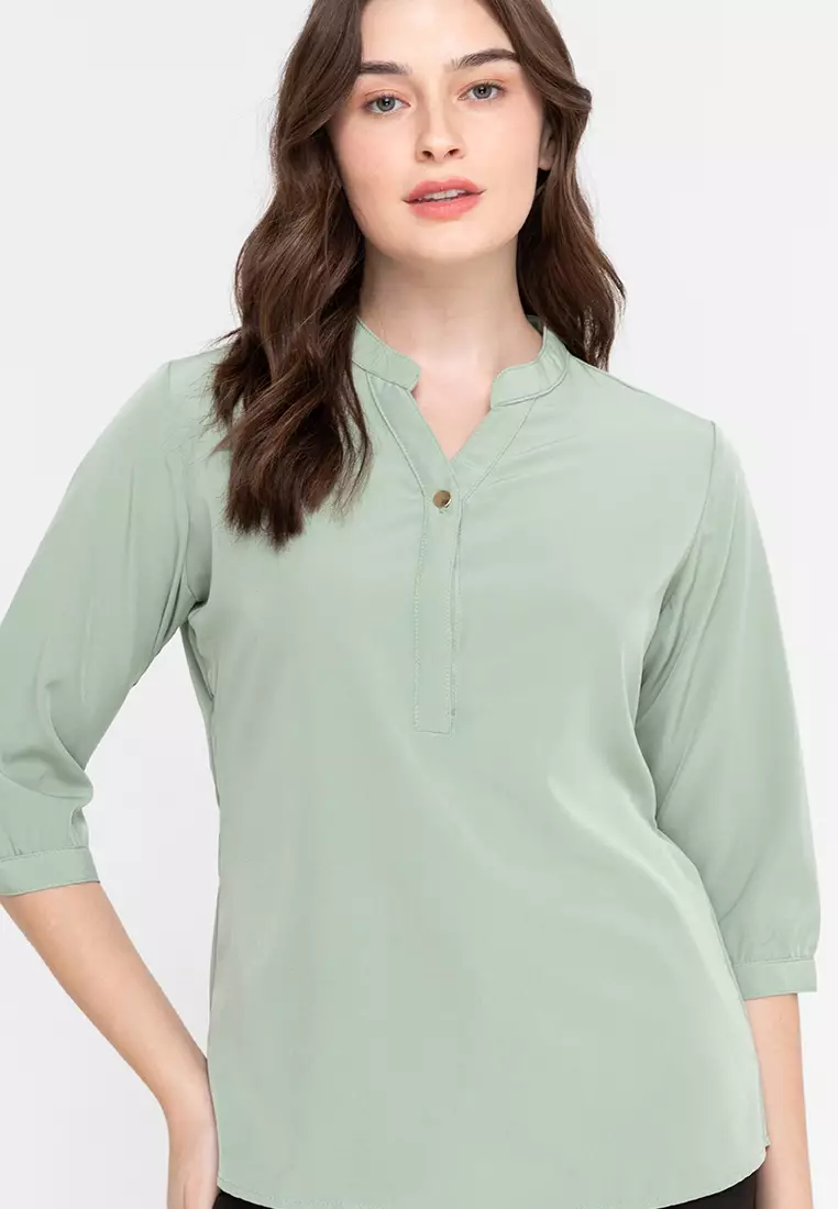Lars Mandarin Collar 3/4 Sleeve Top