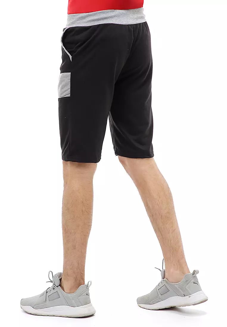 Rishham Short Pants Celana Pendek Pria Kombinasi Material Baby Terry ORIGINAL - Black
