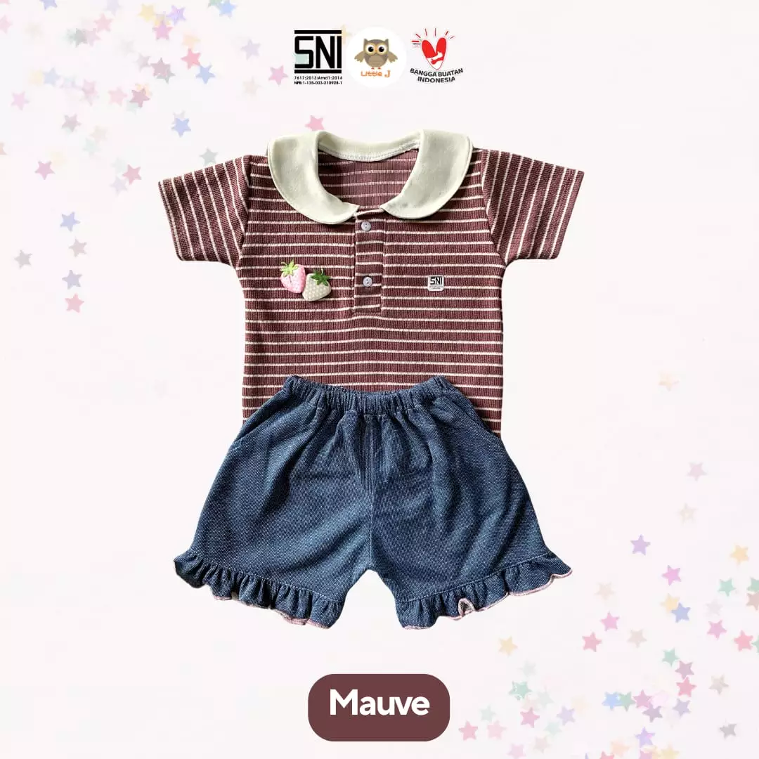 Little J - Little J - Oneset Celana Anak Perempuan Salur Lengan Pendek || Baju Anak Cewek Rib Stripe Lucu 1-5 Tahun SNI Tebal      L Series Setelan Anak / Setelan Baju Rumah Size 6 - 4 Tahun Bahan Katun