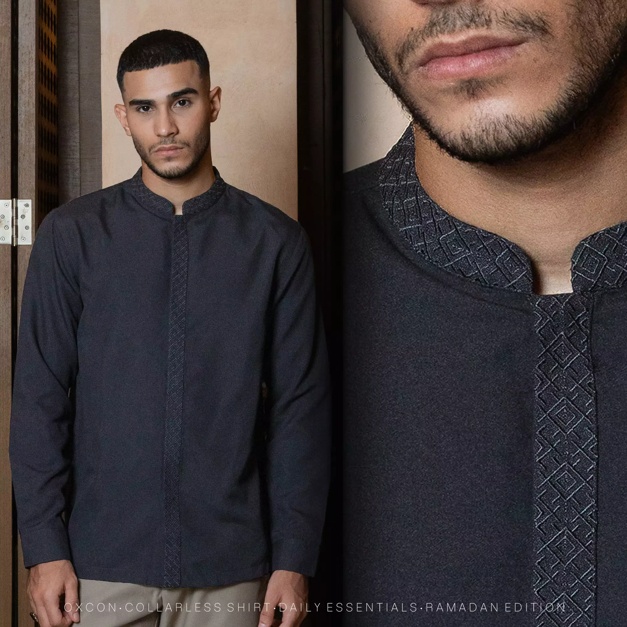 Kemeja Koko Bordir Azril Tangan Panjang Pria Muslim Lebaran Black