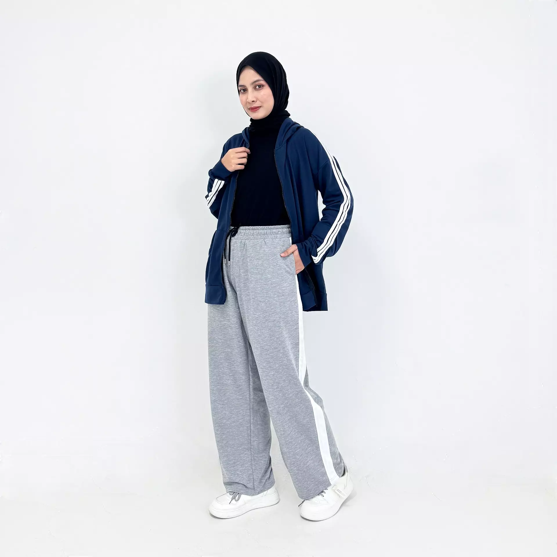 Setelan Celana Training Riska | Metching Set Sweat Sporty NAVY ABU