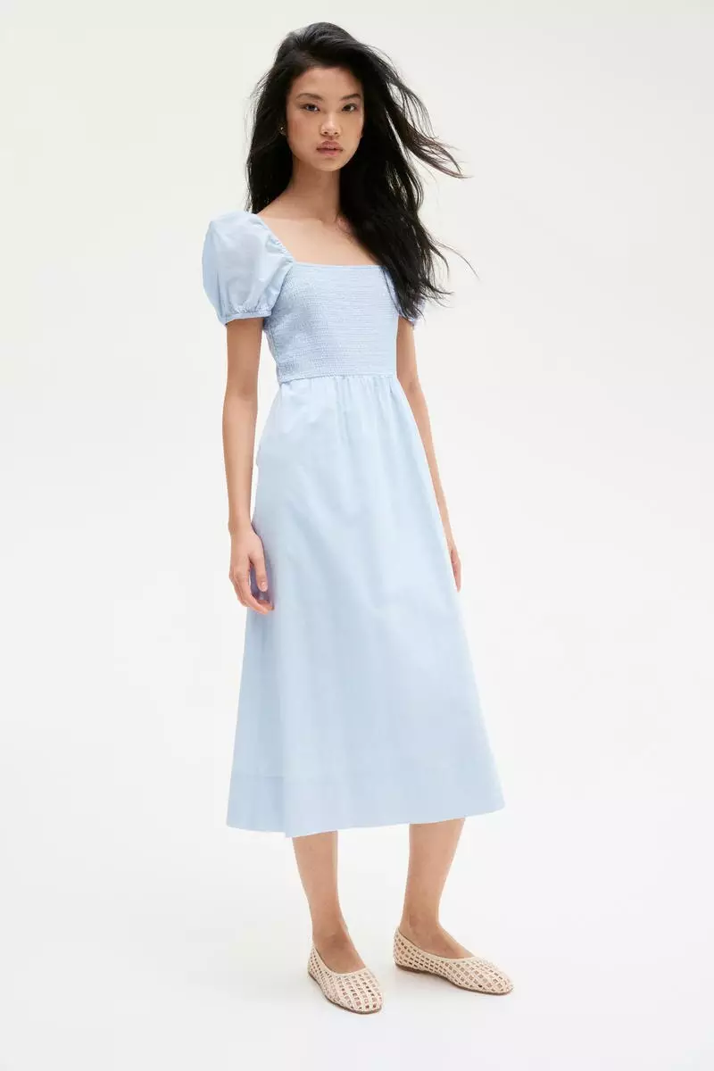 Puff-sleeved cotton dress
