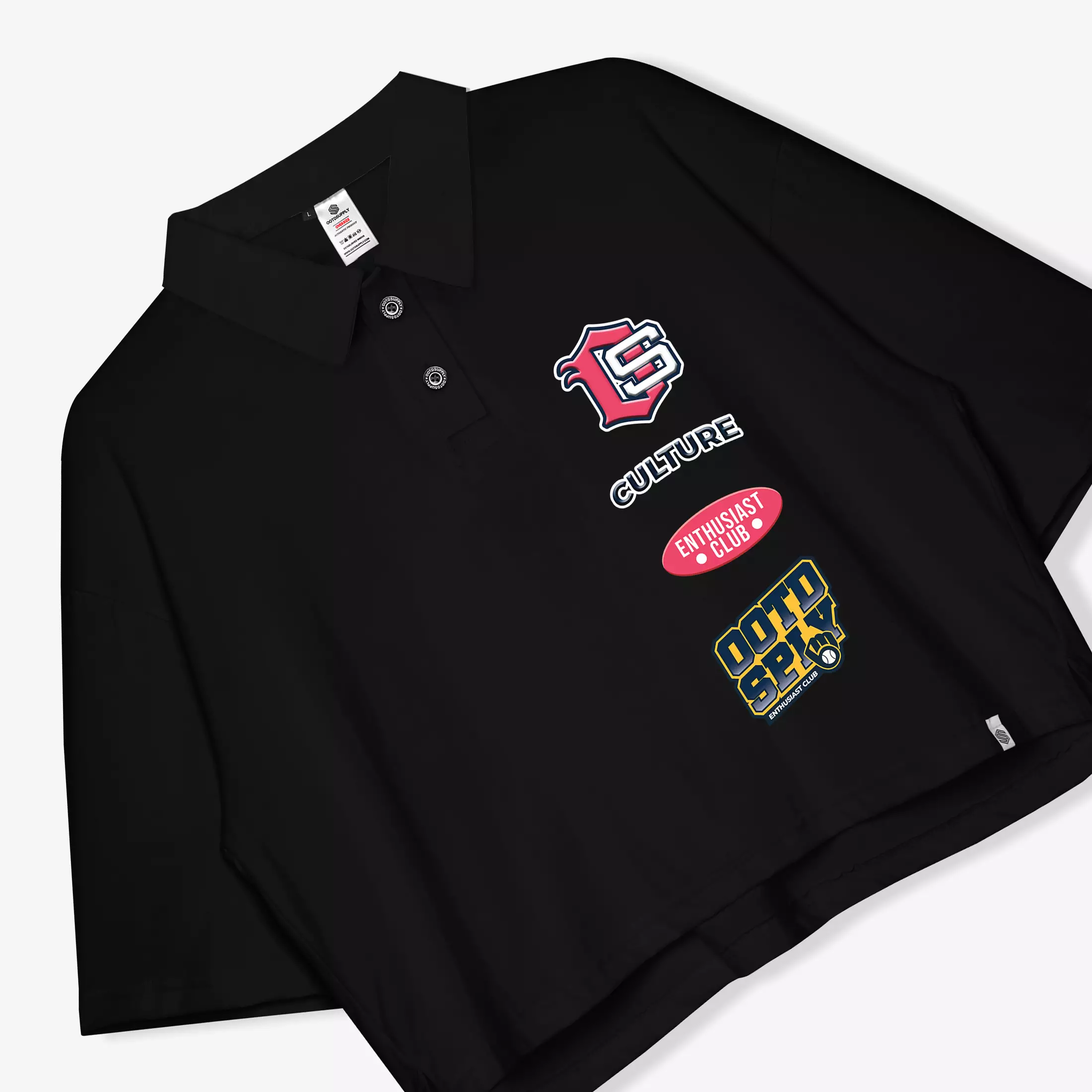 OOTDSUPPLY Oversize Polo Crop Shirt Vertical Black & Dark Army l Polo Crop Pria dan Wanita OVZ-CPS006