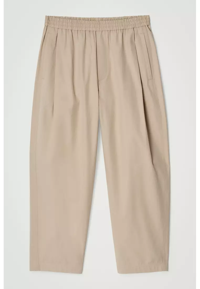 CROPPED ELASTICATED RELAXED-FIT WIDE-LEG TROUSERS
