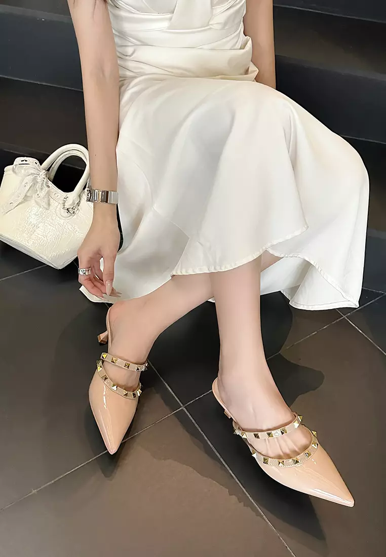 5.5CM Rivet Mid Heel Mules WW833-1