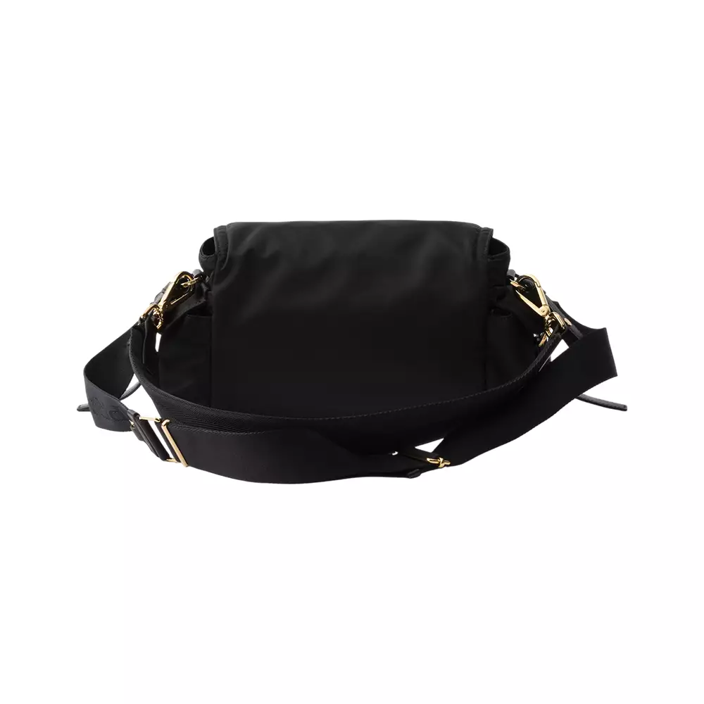 Explore Medium Re-Nylon Shoulder Bag with Flap Black