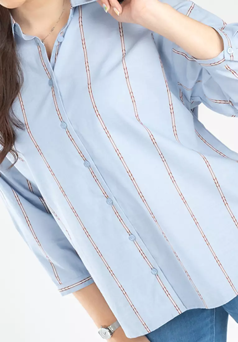 C2 Flatop Blue Kemeja Casual Oversize Wanita