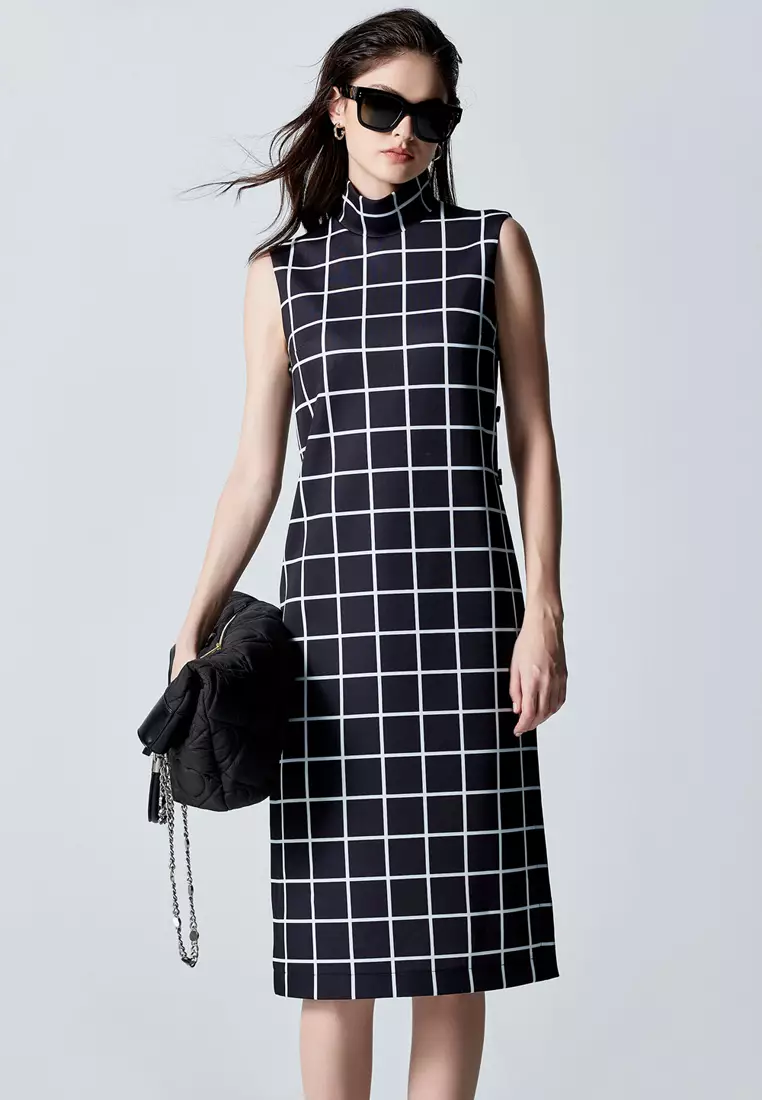iROO Checkered Dress With High Side Slits