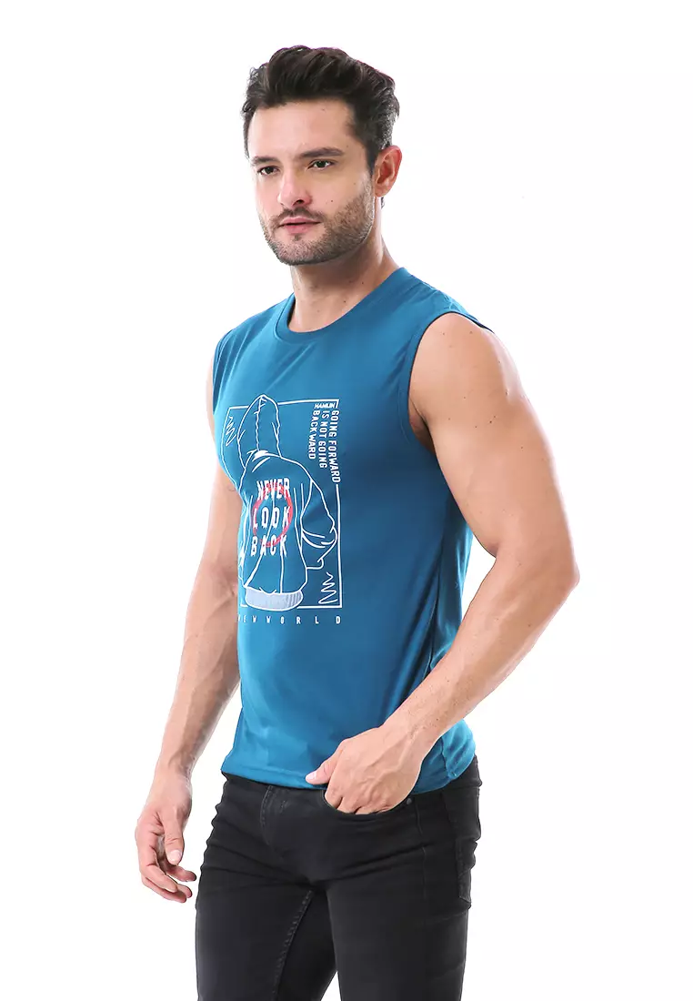 Bobby Atasan Kasual Pria Singlet Motif Never Look Back Sleeveless Tshirt Material Cotton ORIGINAL - Tosca