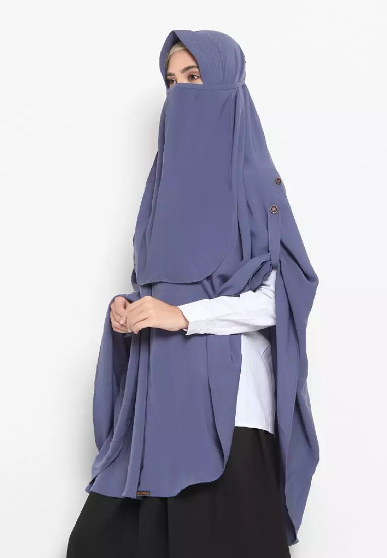 Queenza Zayidan French Khimar Hijab Jahida Button - Denim