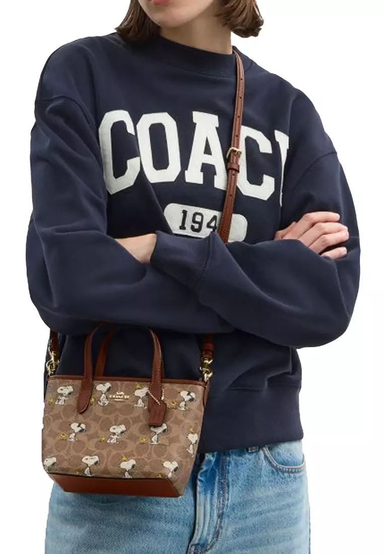 Coach X Peanuts City Mini Tote Bag In Signature Canvas With Snoopy Print CBS83