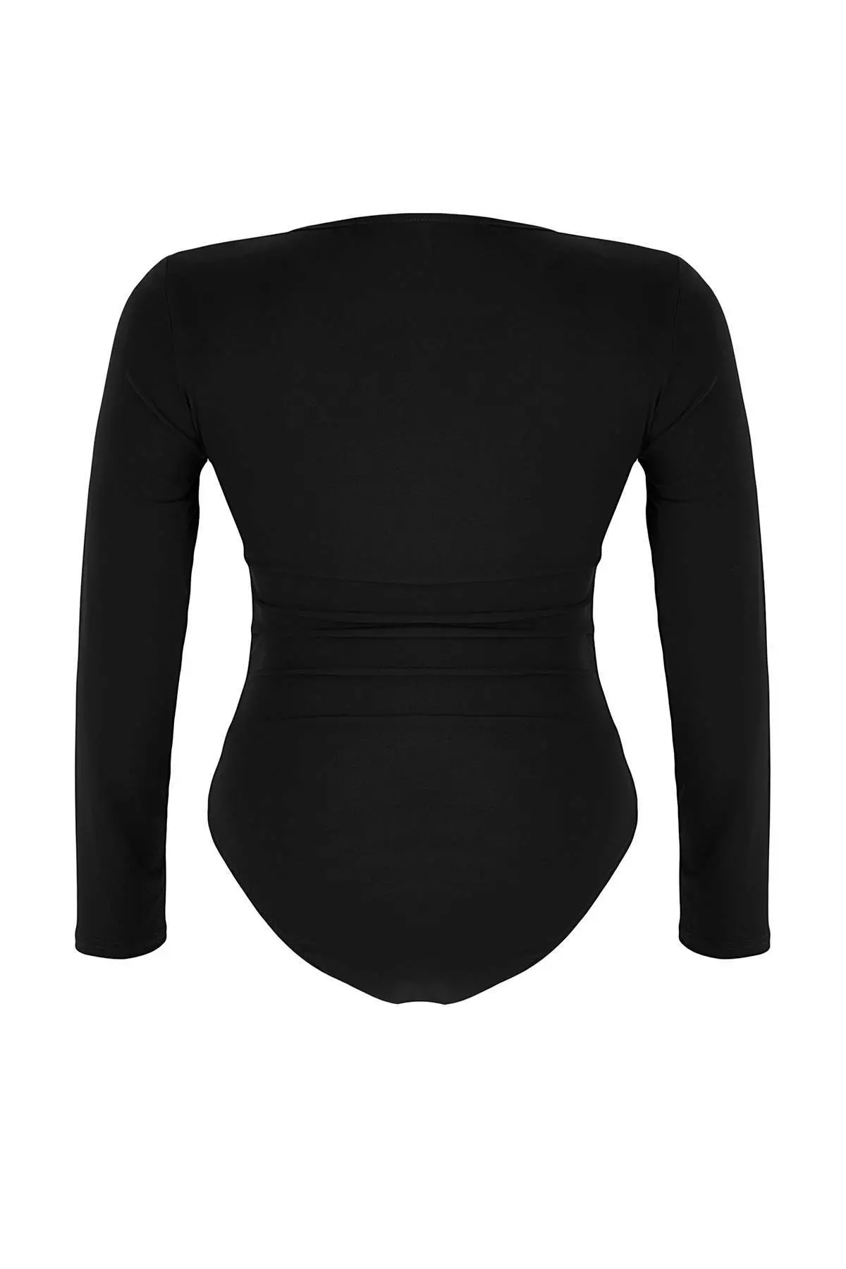 Black Snap-On Knitted Plus Size Bodysuit
