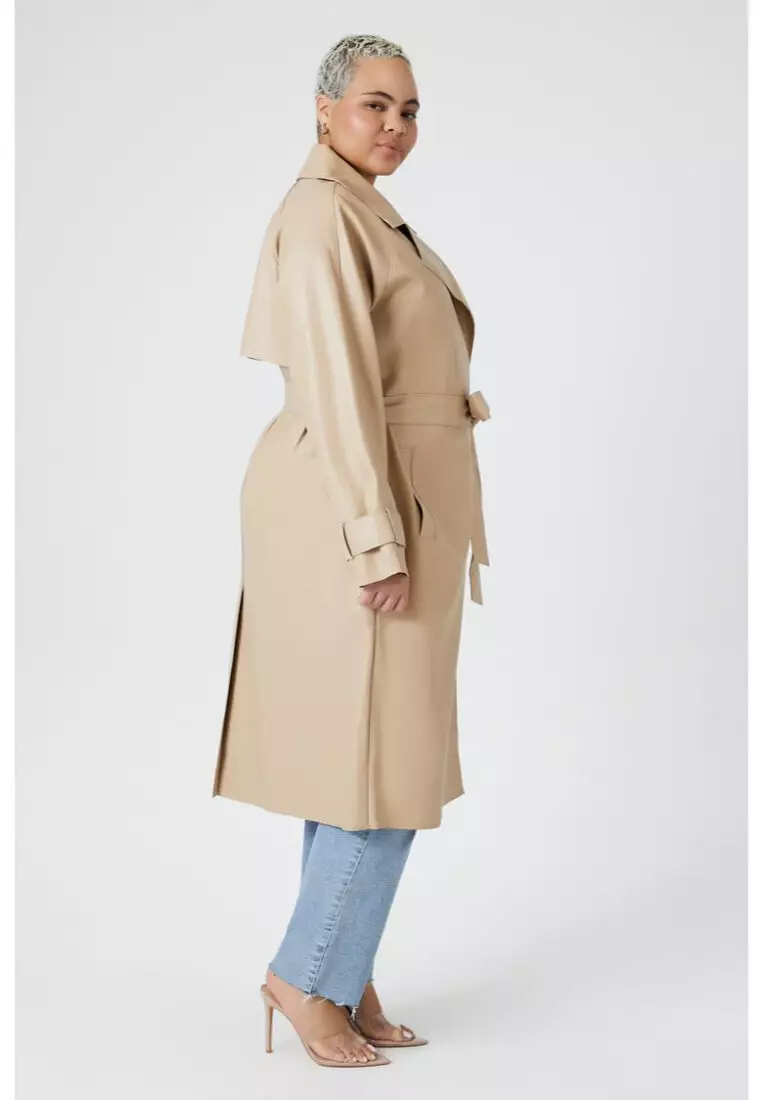 Buy FOREVER 21 Plus Size Faux Leather Trench Coat 2024 Online