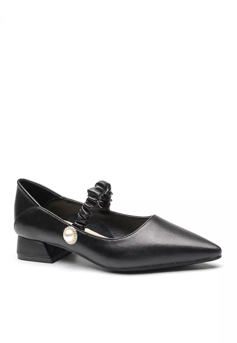 VANSA Simple Leather Elastic Strap Low Heel Shoes VSW-F1020-6