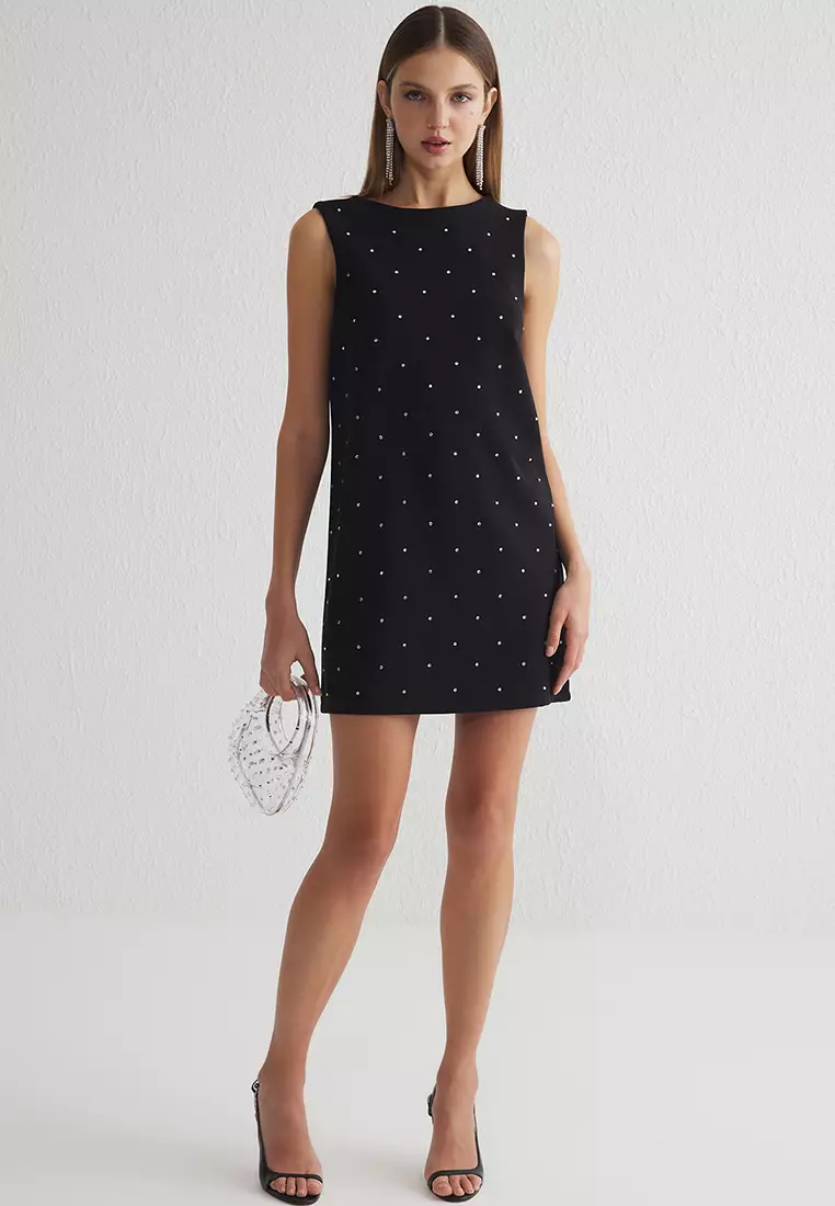 Black Shiny Stone Printed Super Mini Evening Prom Dress TPRAW25EL00192