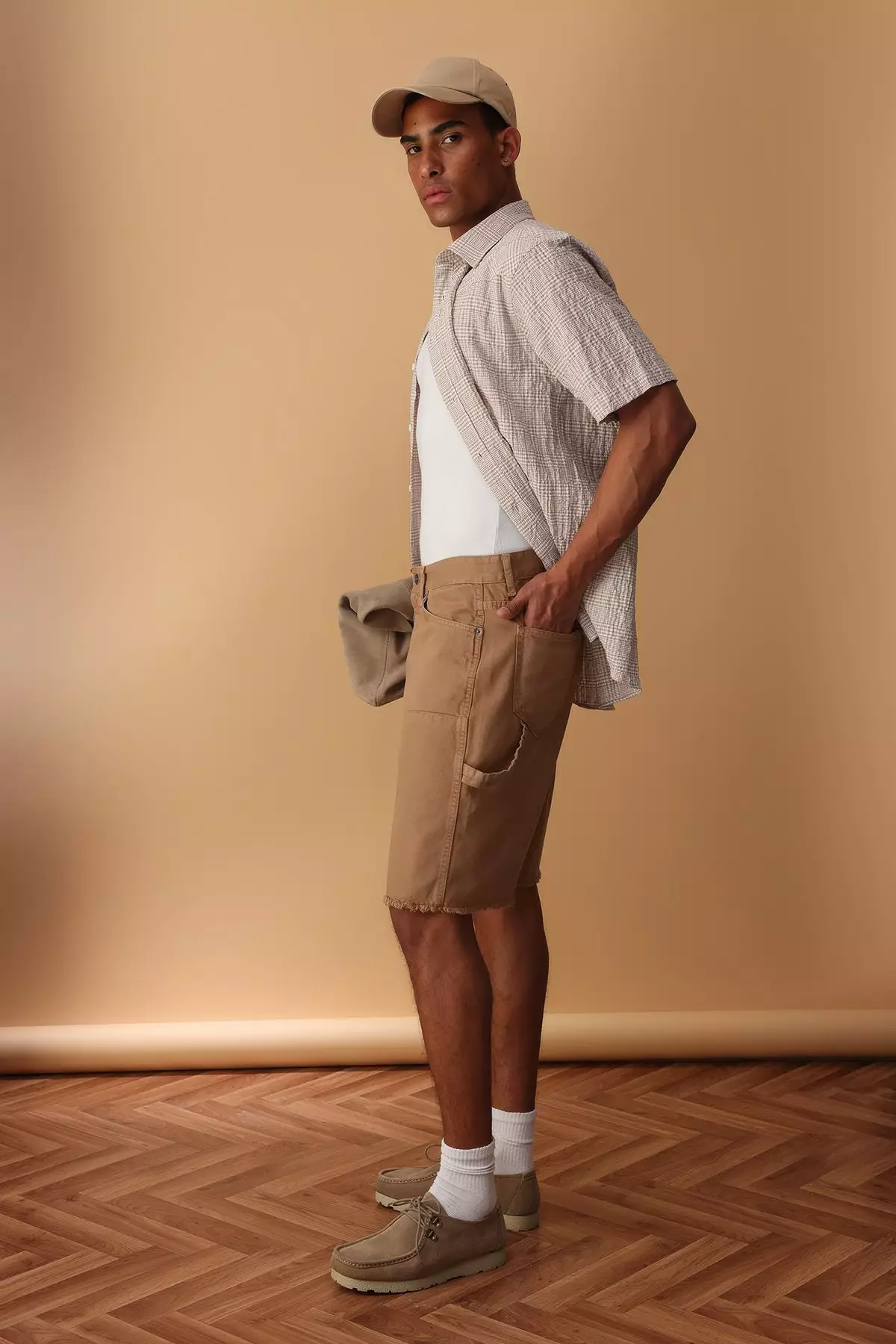 Camel Patchwork Wide Denim Shorts & Bermuda Shorts TMNSS25SR00038