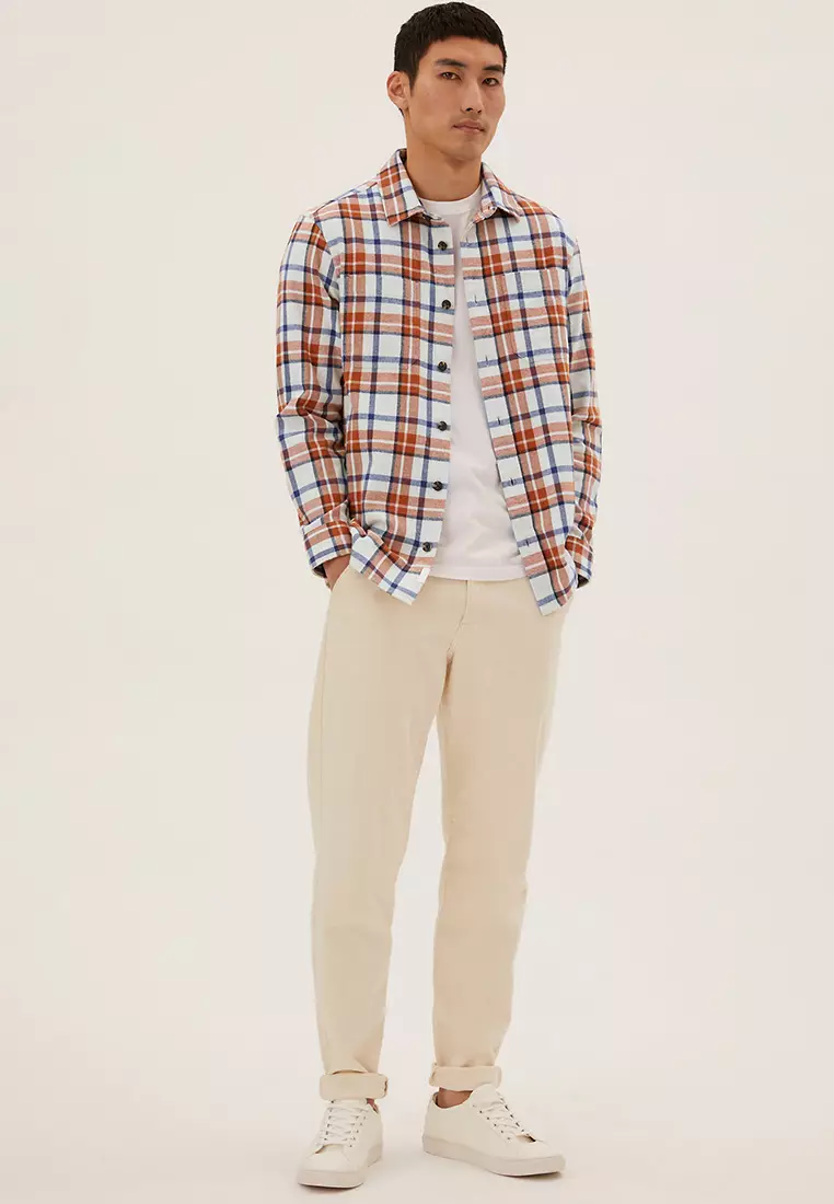 Brushed Cotton Twill Check Overshirt
