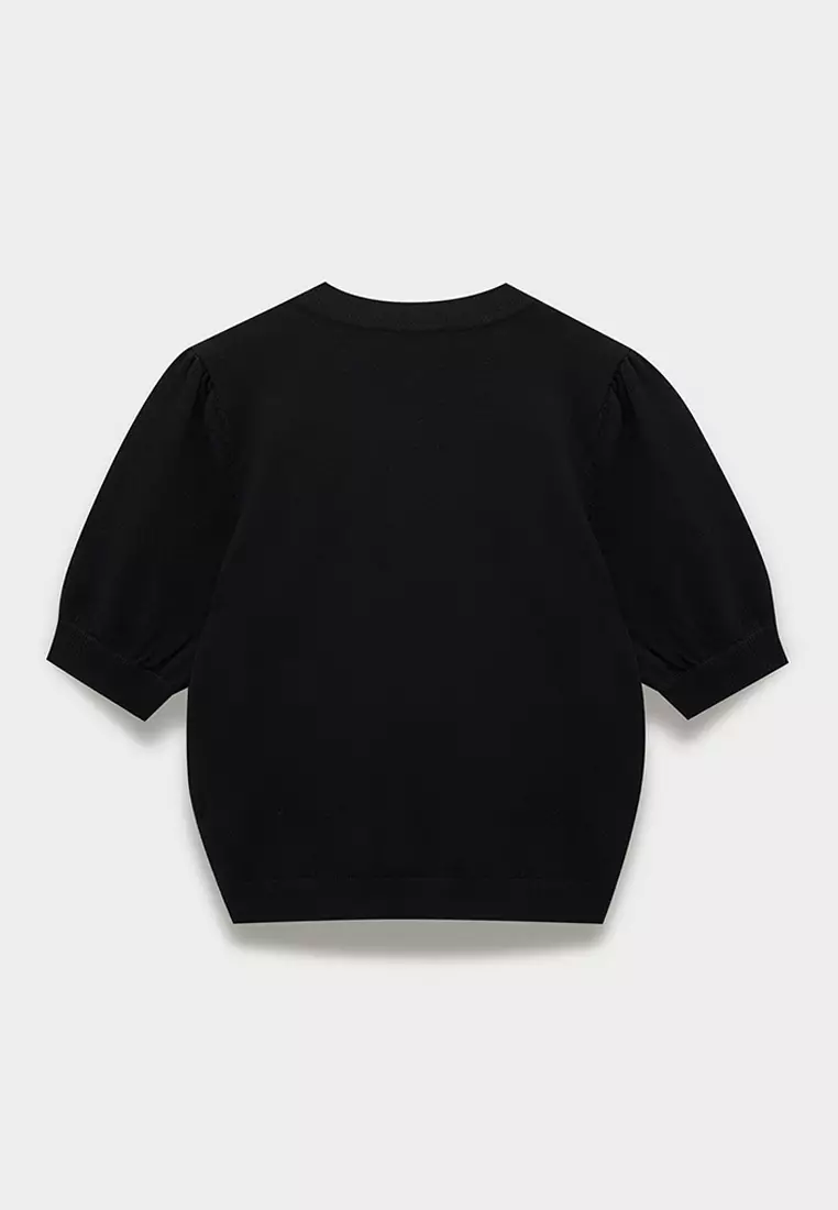 Puff Sleeve Bow Embellished Crop Top