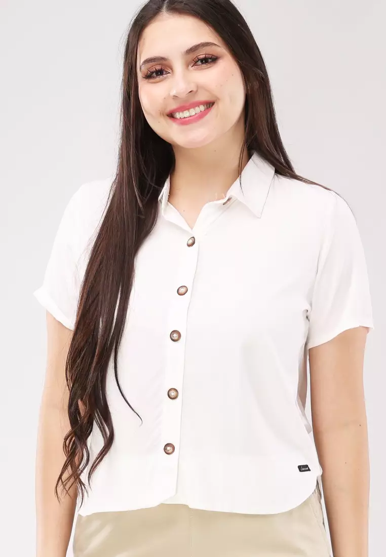 Woven Plain Rayon Short Sleeves Blouse