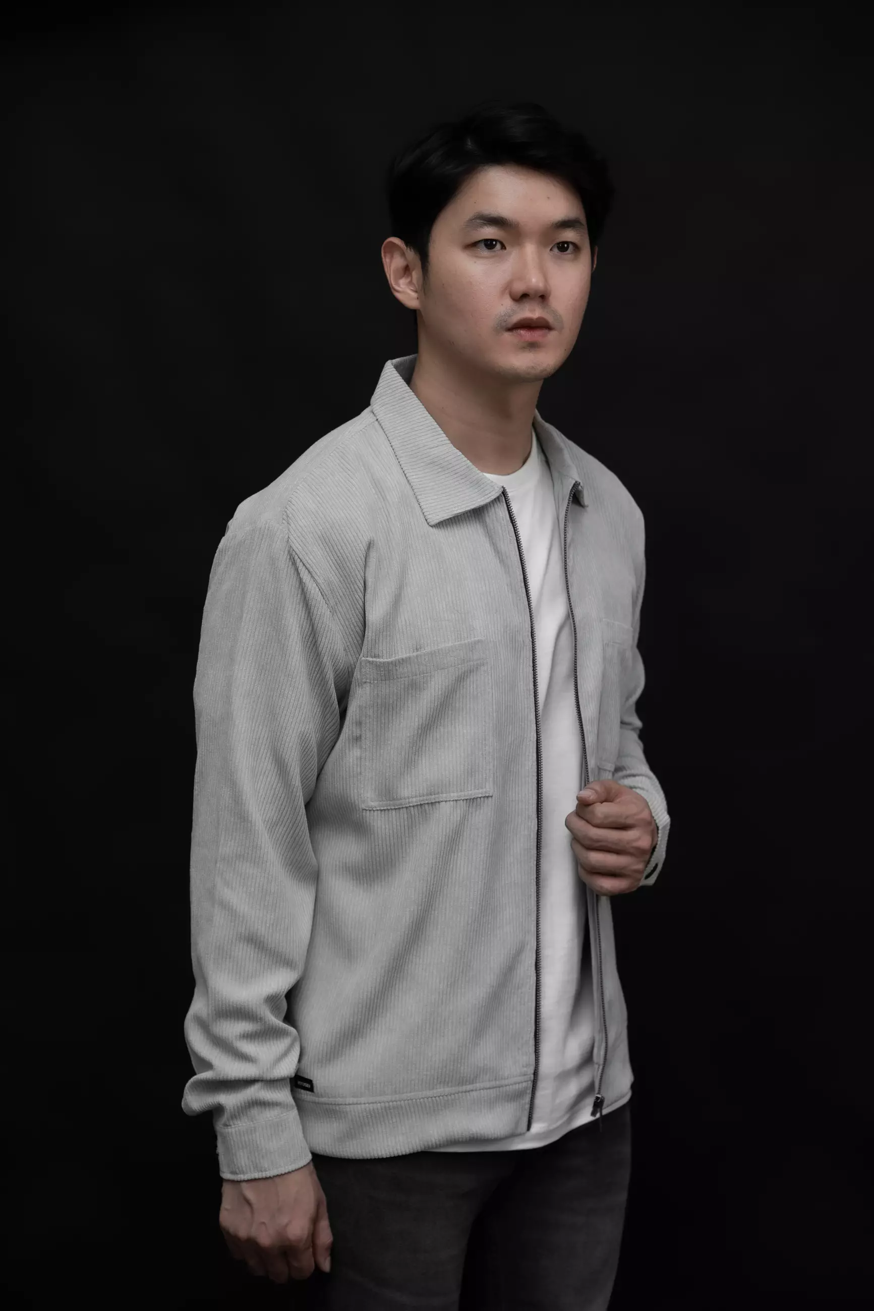 Ryusei Jaket Pria Boxy Fit Corduroy Light Grey