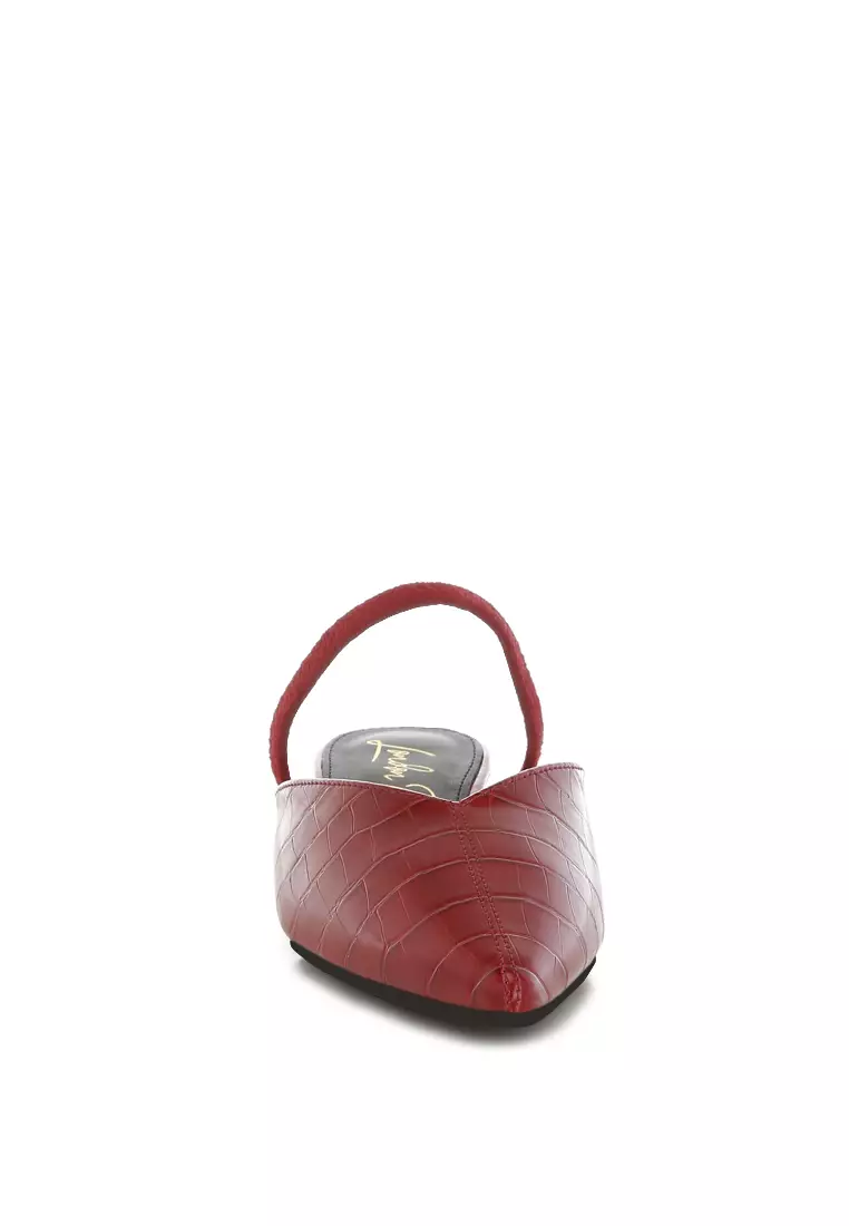 Fantasy Heel Croco Mules In Red