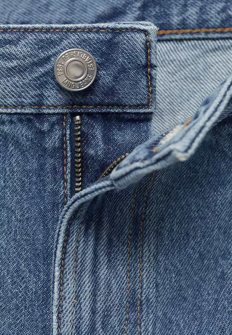 Denim Shorts With Frayed Hem And Pleats