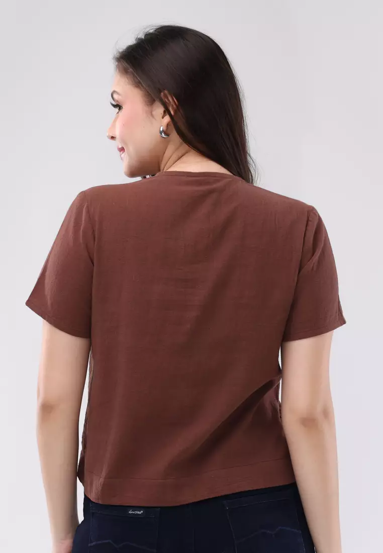 Crumpled Cotton Linen Short Sleeves Blouse