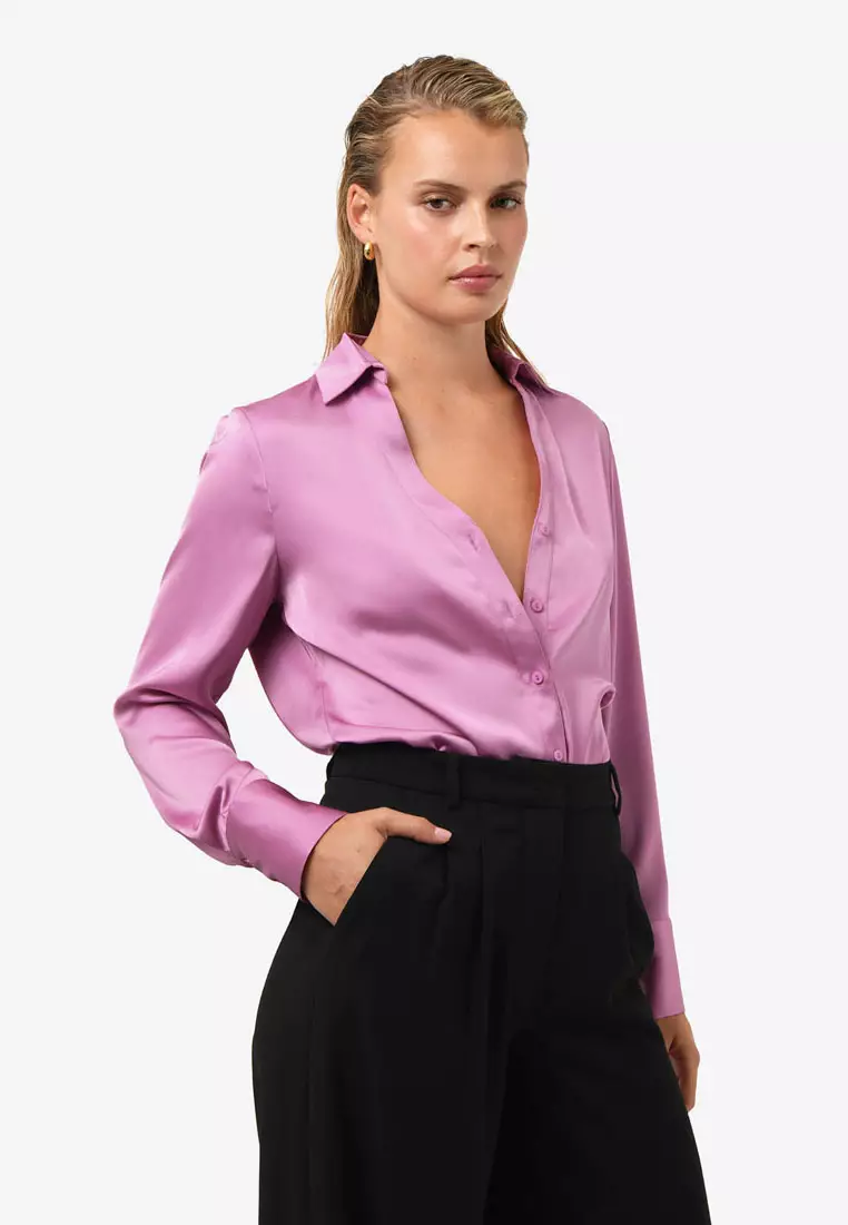 Lila V-Neck Satin Blouse