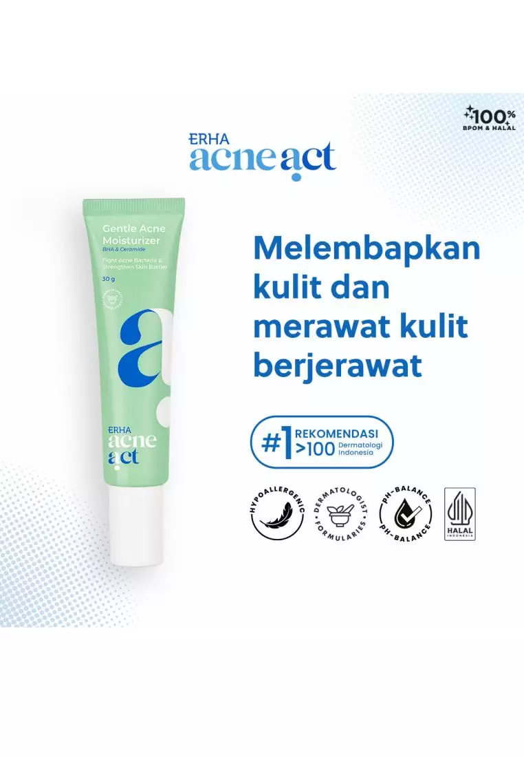 ERHA Acneact Gentle Acne Moisturizer 30g - Pelembab Wajah Jerawat Ceramide Low ph Ph Balance