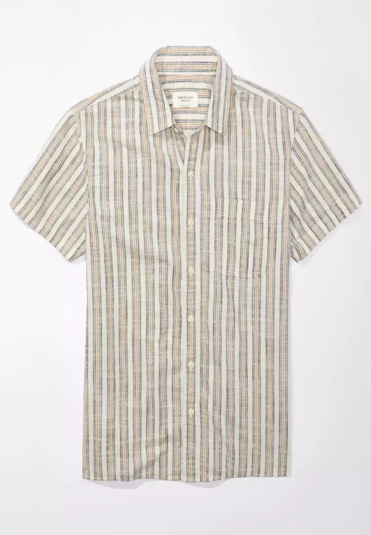 Buy American Eagle Men's Striped Button-Up Resort Shirt 2024 Online