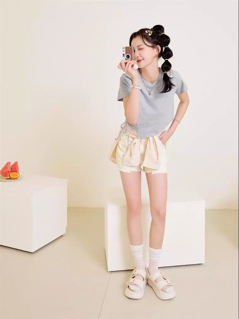 Cut-Out Drawstring Tie-Up Cropped Top [AB18765]