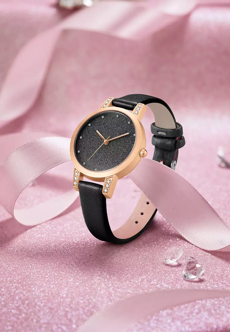 Jam Tangan Wanita Original Korea Mode Tali Kulit Jam Tangan Cewek SL3341 black