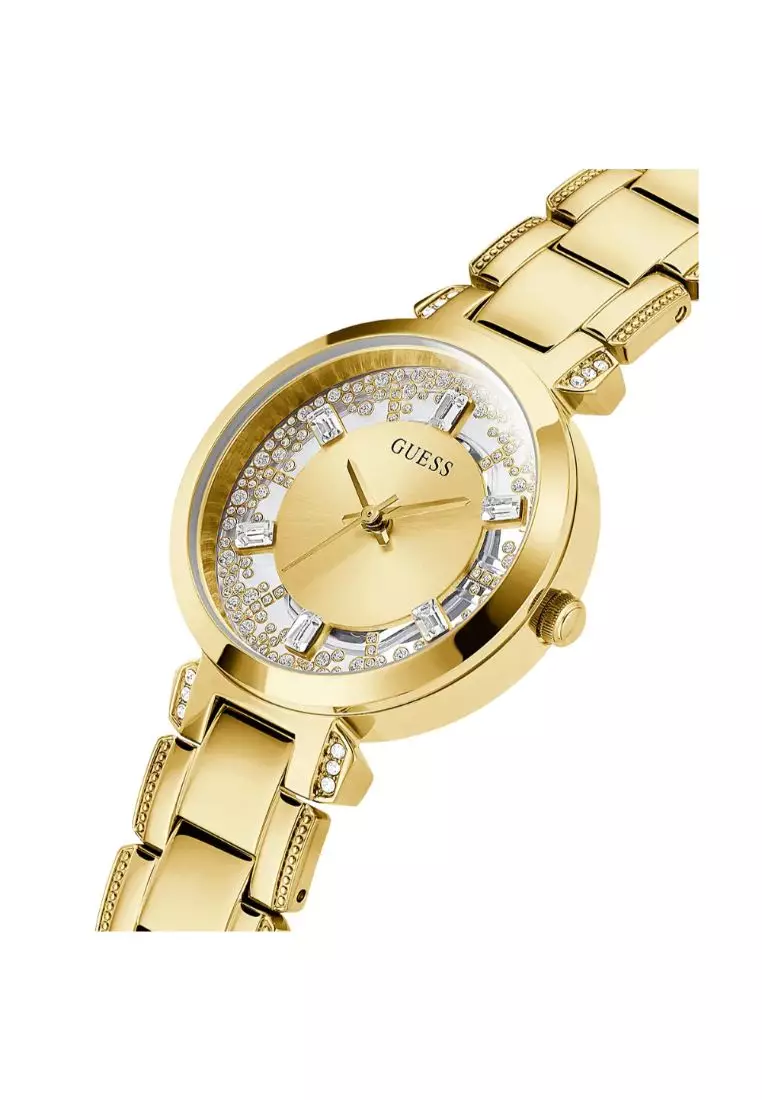 Guess Crystal Clear Analog Gold Dial Gold Steel Strap Watch for Women - GW0470L2