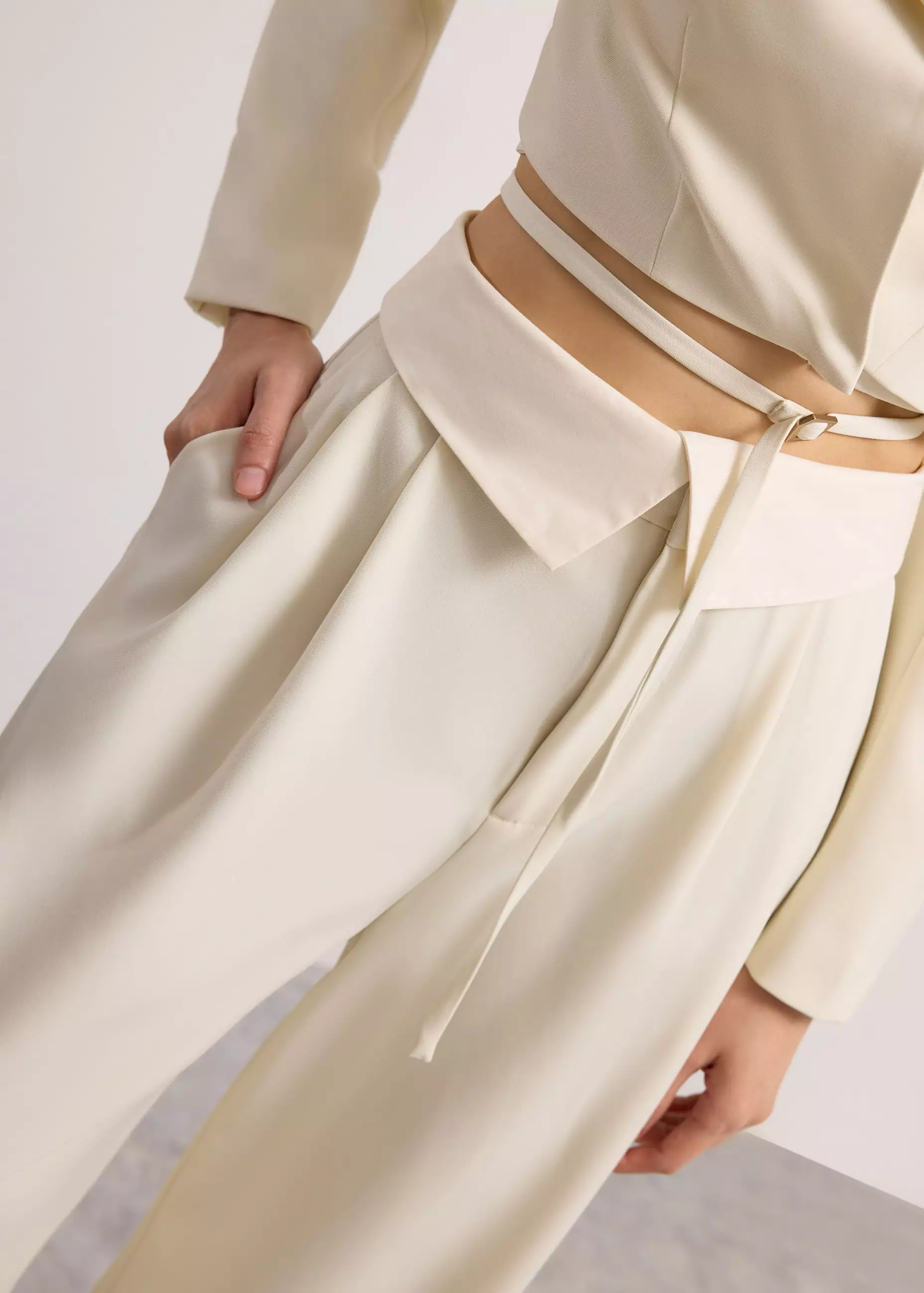 Celana Panjang Wanita - Detachable Waistband Flap Straight Leg Pants