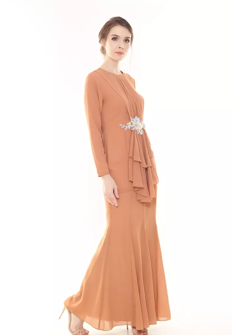 Patricia Pleated Kurung Modern in Brick Orange