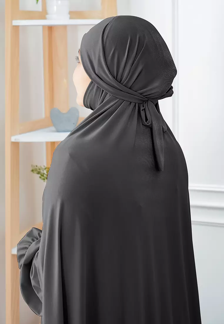 Wafa French Khimar Set | One Set Dress Abaya Syari - Black Pearl - XL