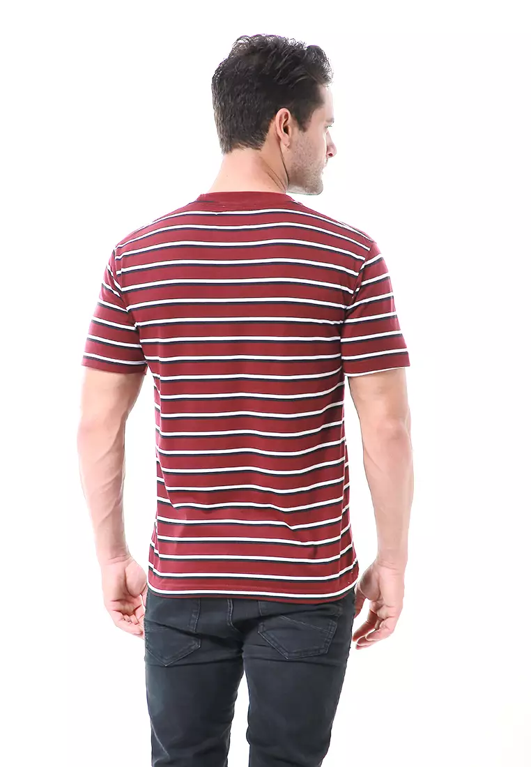 Aisley Kaos Pria Lengan Pendek Sweatshirt Kasual Stripe Motive Material Cotton ORIGINAL - Maroon