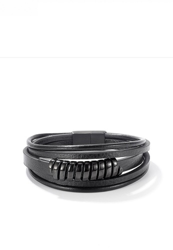 HAPPY FRIDAYS black Leather Spring Bracelet GGXP-1480 8D531ACA7657B5GS_1