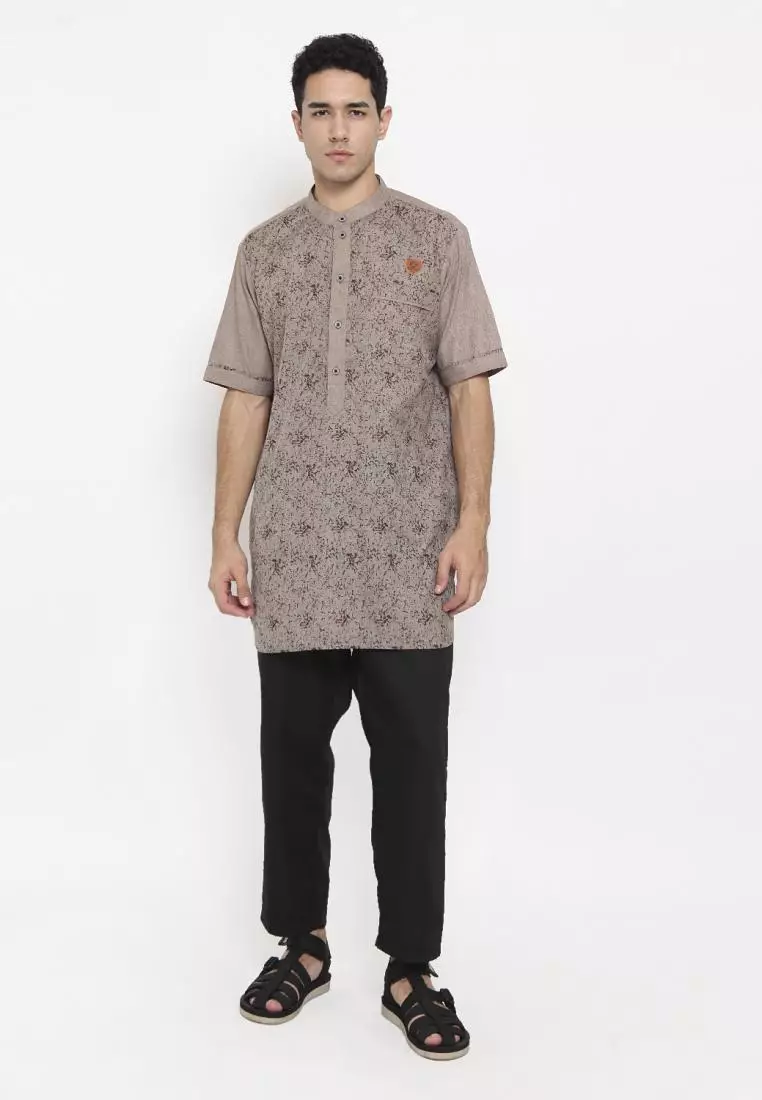 Zayidan Baju Koko Gamis Muslim Pria Fudail Pdk - Cokelat Motif