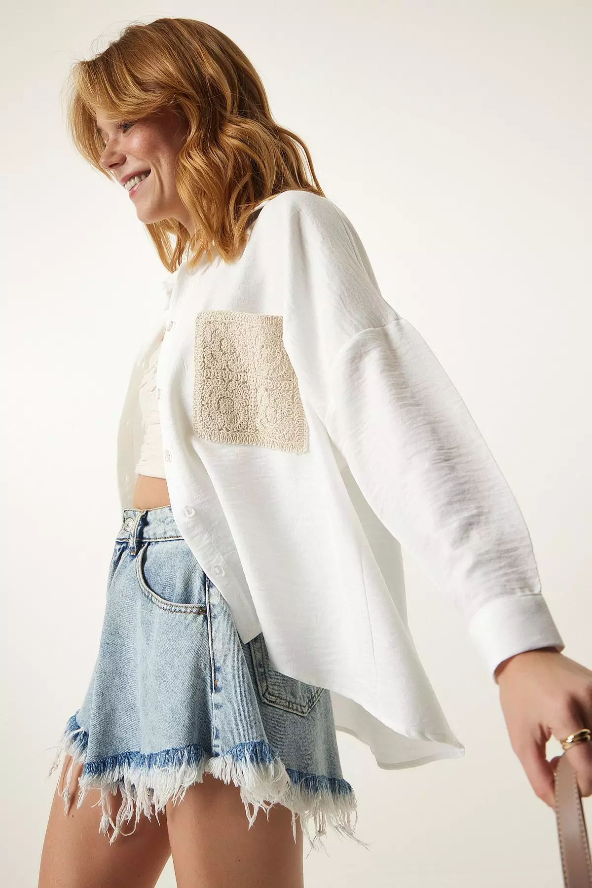 Lace Detailed Linen Shirt