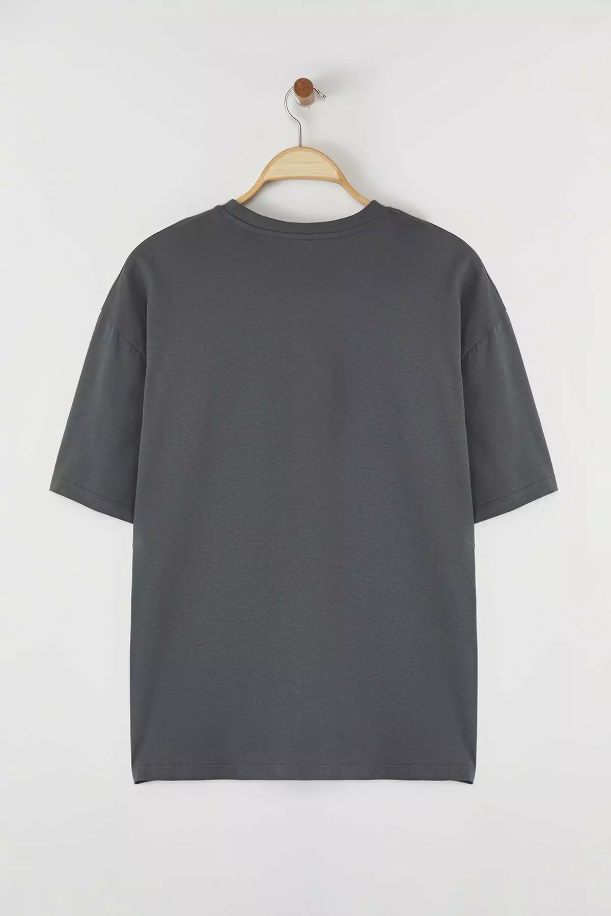 Anthracite Oversize/Wide Cut Penguin Embroidered 100% Cotton T-Shirt TMNSS23TS00243