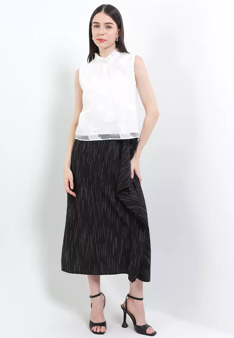 Rok Basic Bawahan Wanita Katun Lurik Garutan Eksklusive Janatri Skirt Jayatri Black