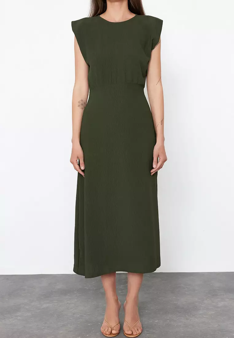 TRENDYOL Damen A-Line Kleid | Quadratischer Kragen | Ärmellos | Aus Baumwollmix | Ecru | Für Lässige Anlässe