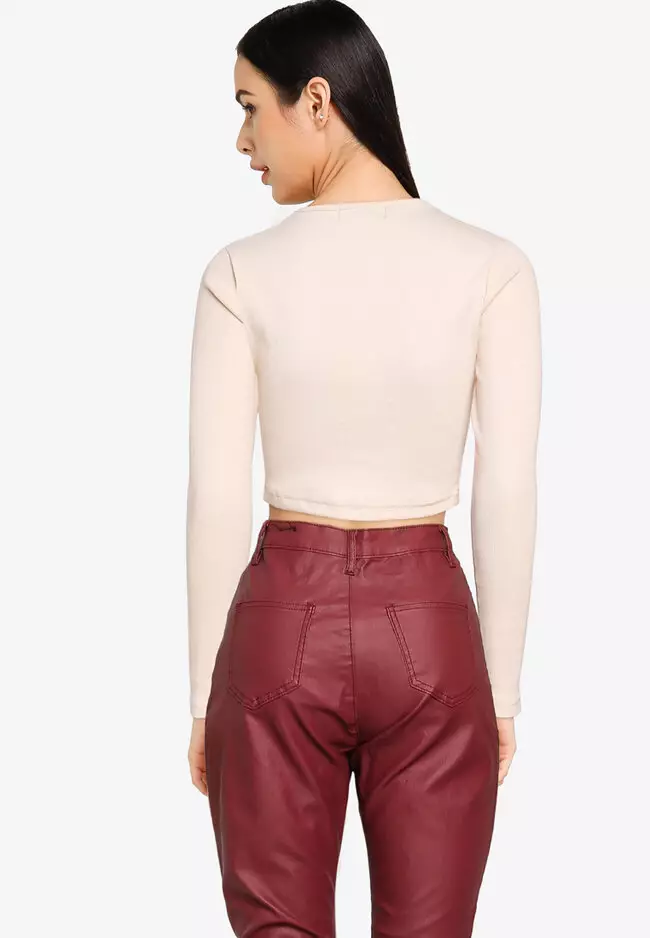 Buy MISSGUIDED Petite Ribbed Long Sleeve Cut Out Top 2024 Online