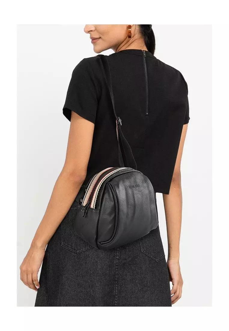 Distressed Leather Pouch Trim Crossbody Bag